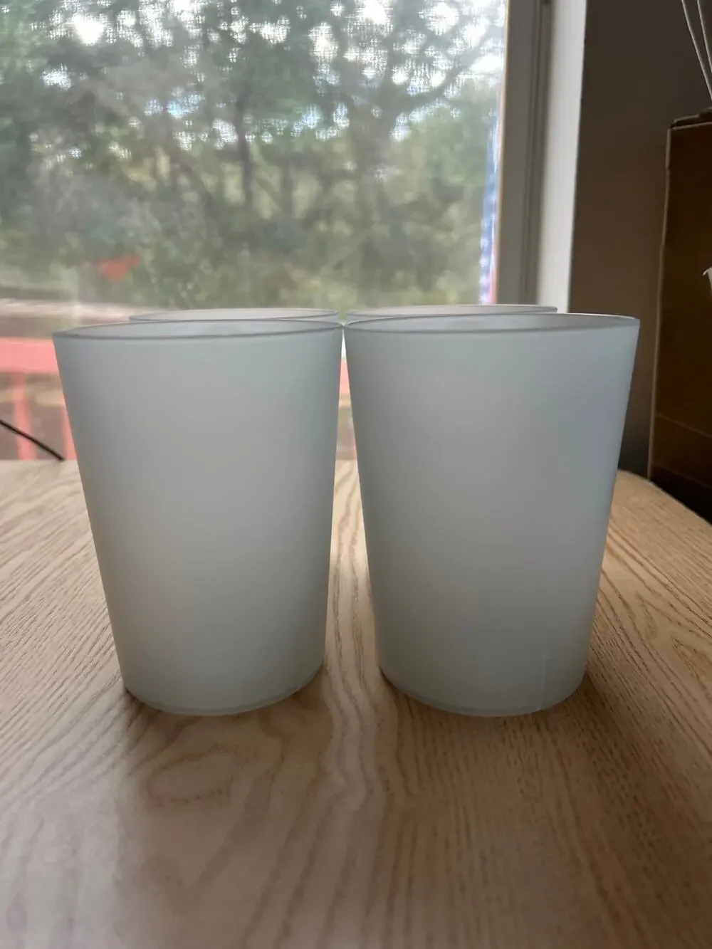 New 4pc Hard Plastic Drink Cups Frosted 4.5”x3.5” Microwave Dishwasher Safe